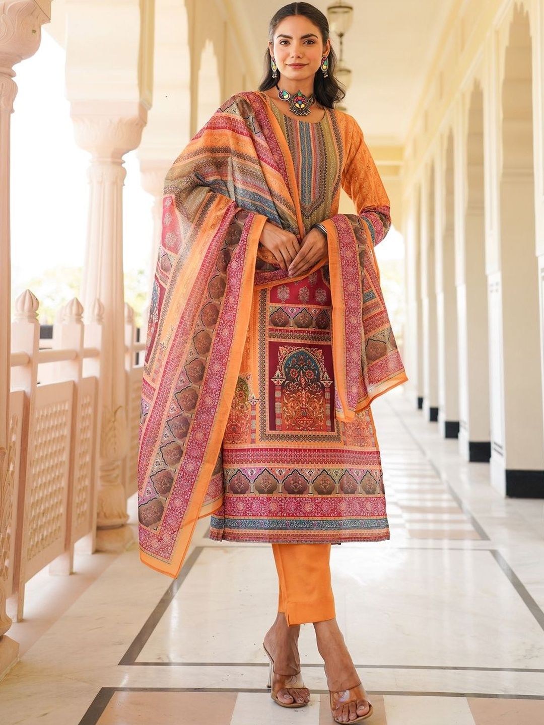 Dhiyona KL Women Ethnic Motifs Printed Regular Kurta with Trousers & With Dupatta