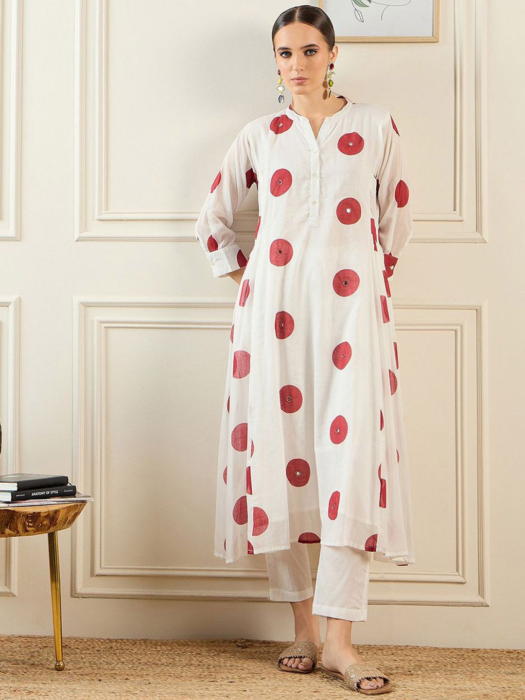 Dhiyona IE Geometric Printed Pure Cotton A-Line Kurta With Trousers & Dupatta