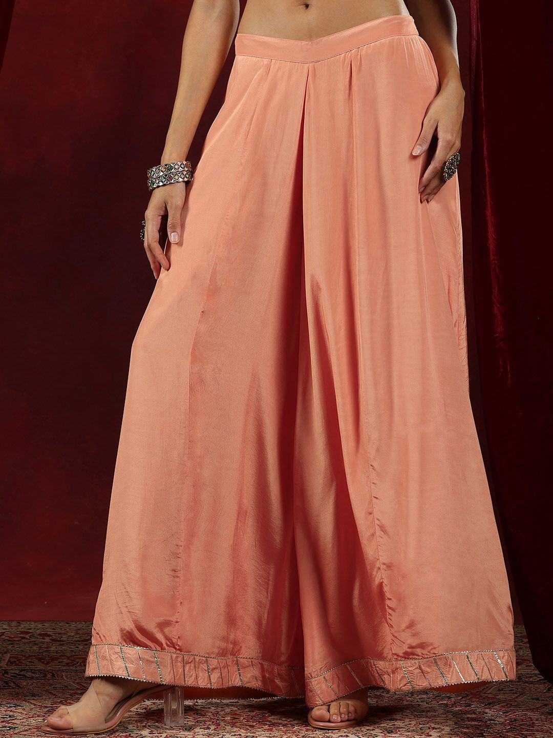 Dhiyona LL Floral Embroidered Beads And Stones Straight Kurta With Palazzos & Dupatta