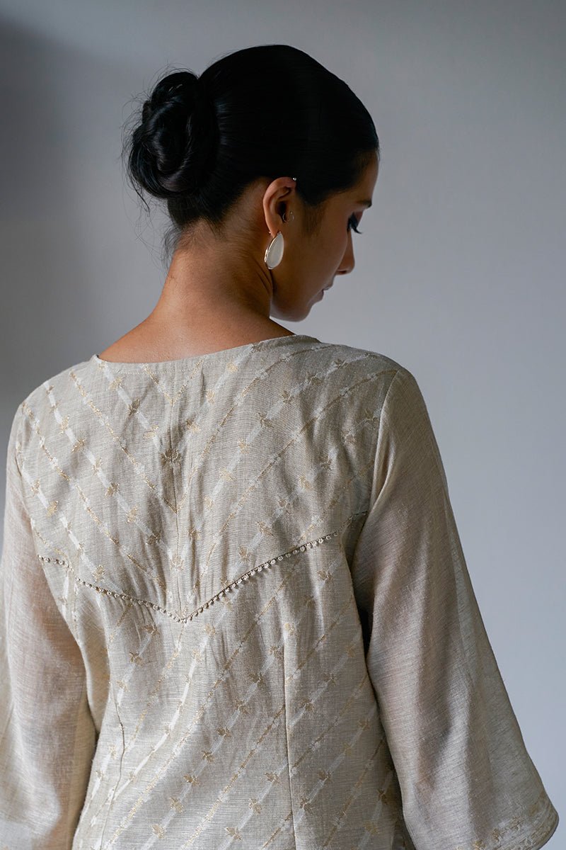 Women's Fog Beige Woven Zari Kurta Suit Set With Delicate Embroidery Detailing