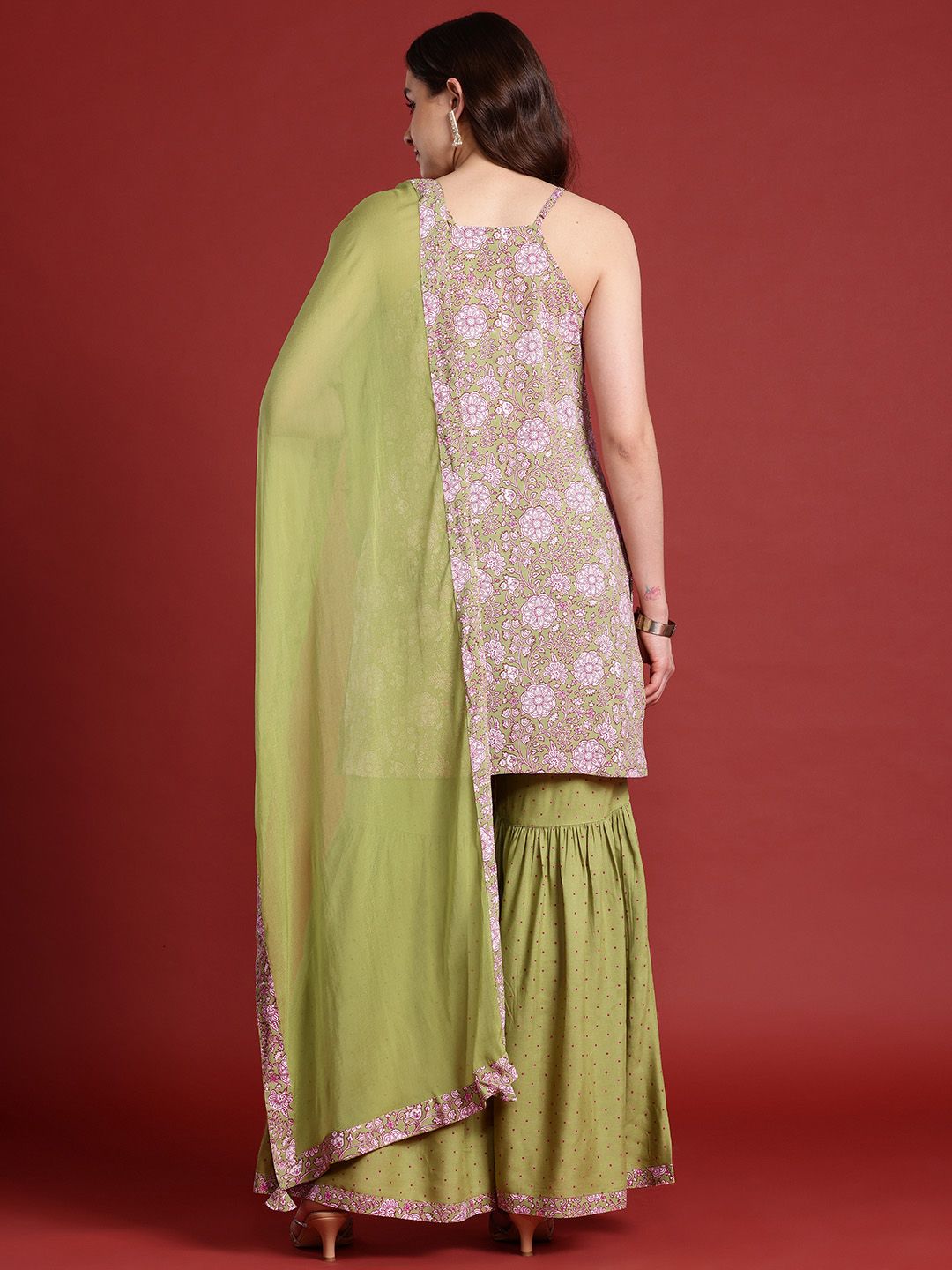 Dhiyona AN X Basant Bahaar Floral Printed A-Line Kurta With Sharara & Dupatta