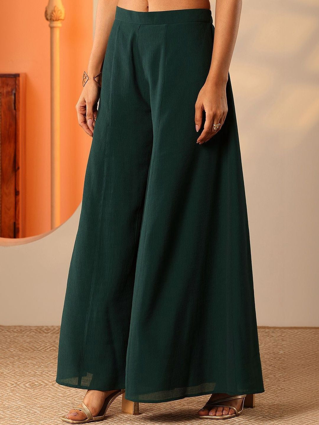 Women High Slit Sequinned Kurta with Palazzos
