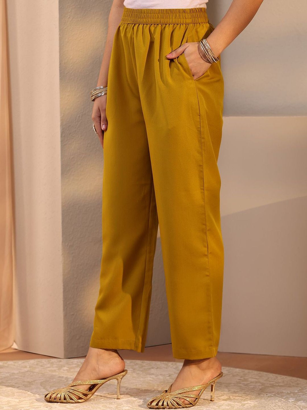 Mustard Embroidered Chiffon Anarkali Suit Set With Dupatta