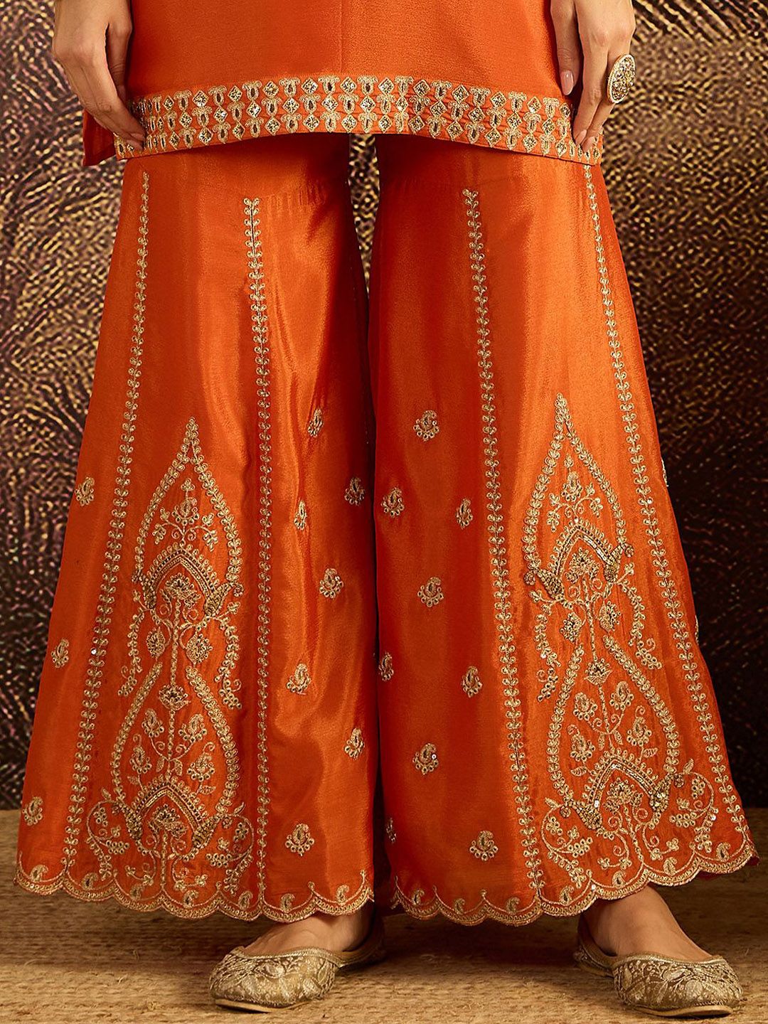 Dhiyona SN Zari Sequence Cording Embroidered Kurta With Palazzo And Dupatta
