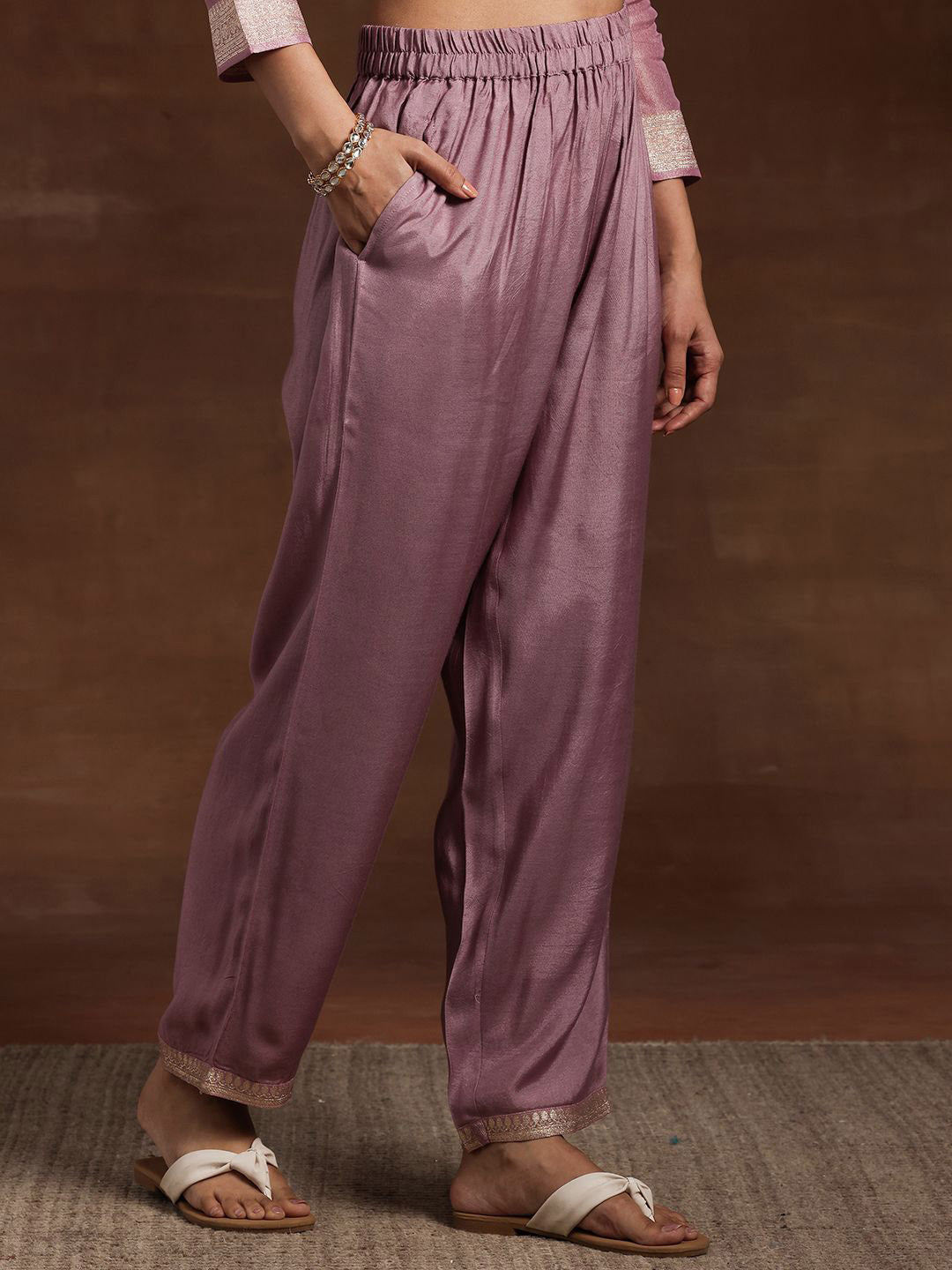 Floral Woven Design Zari Straight Kurta With trousers And Dupatta