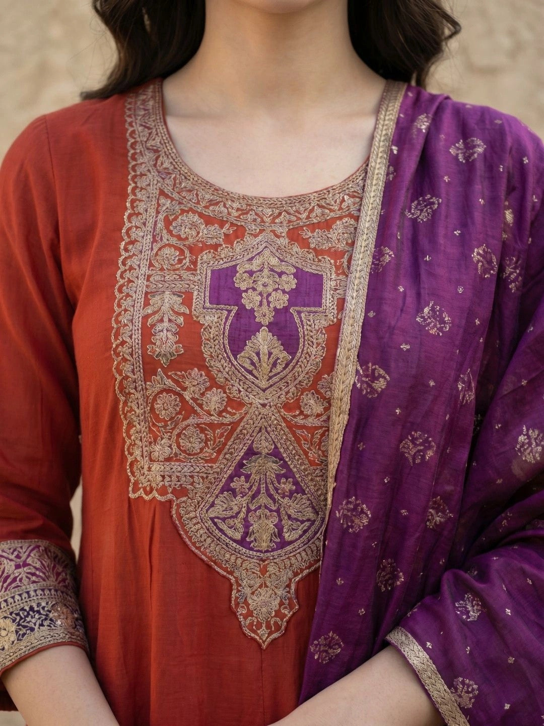 Women Ethnic Motifs Embroidered Regular Thread Work Kurta with Trousers & With Dupatta