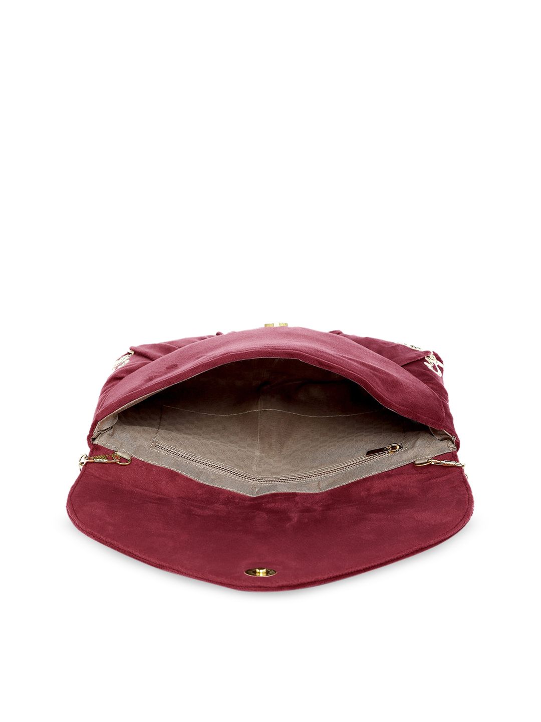Dhiyona NR Women Maroon And Gold Toned Embroidered And Sequins Embellished Clutches