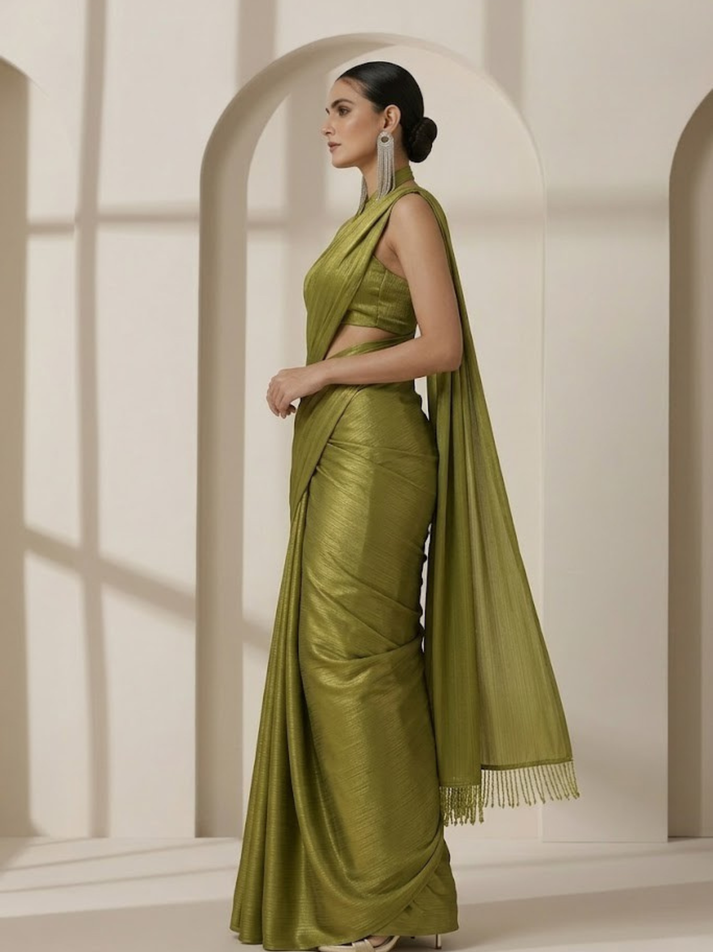 Dhiyona ST Henna Gold Chiffon Saree with Lace with Self Blouse Fabric