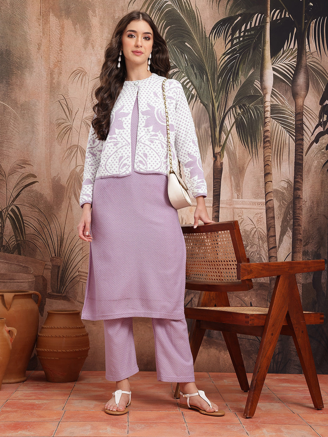 Floral Self-Design Straight Winter Kurta with Trousers & Jacket