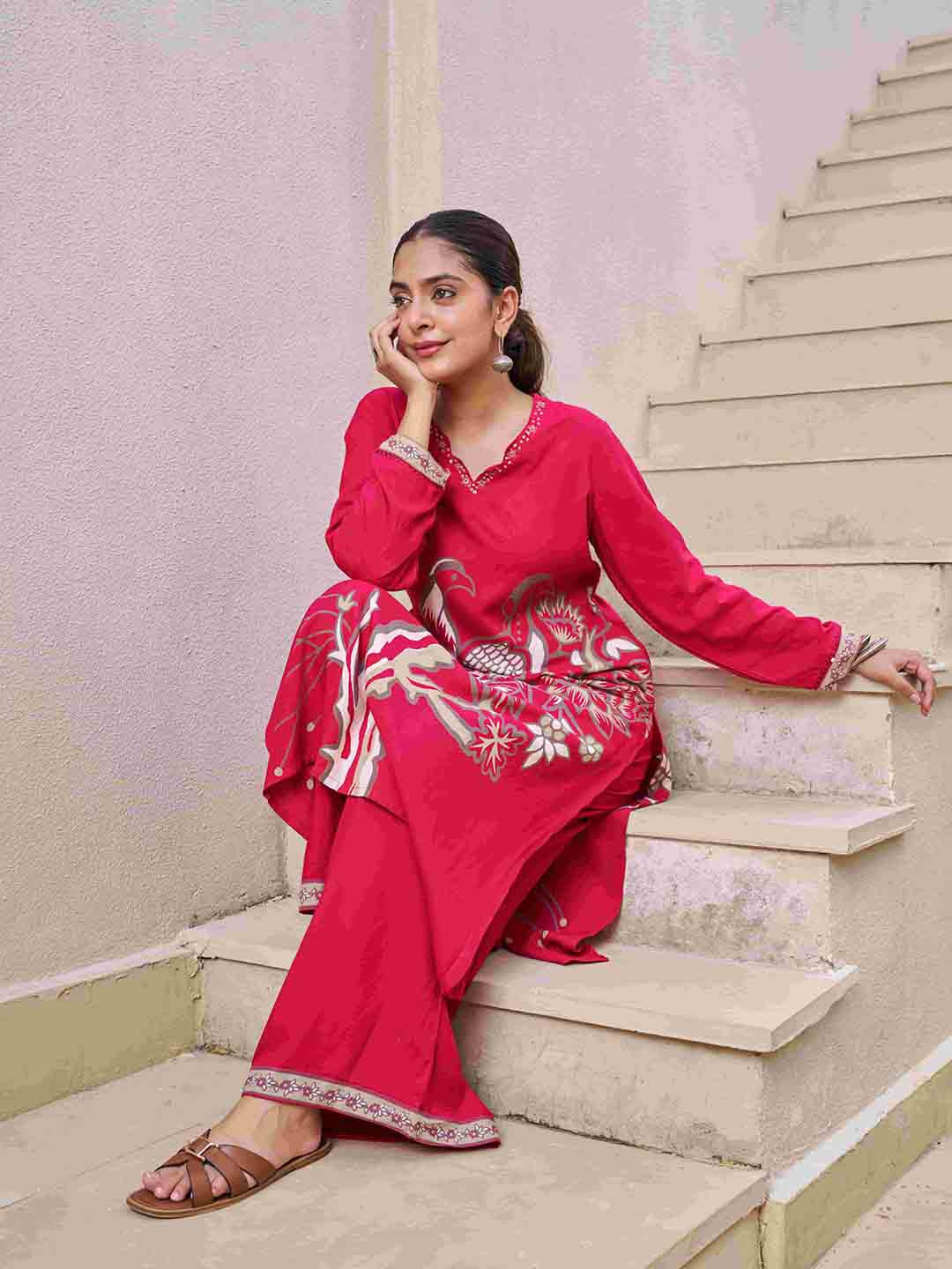 Women Ethnic Motifs Printed Kurta with palazzo