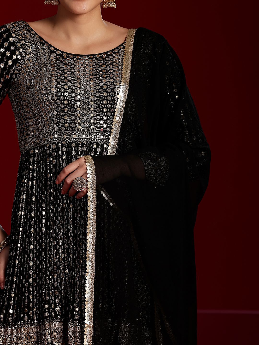 Dhiyona LL Embroidered Sequinned Kurti with Palazzos & Dupatta
