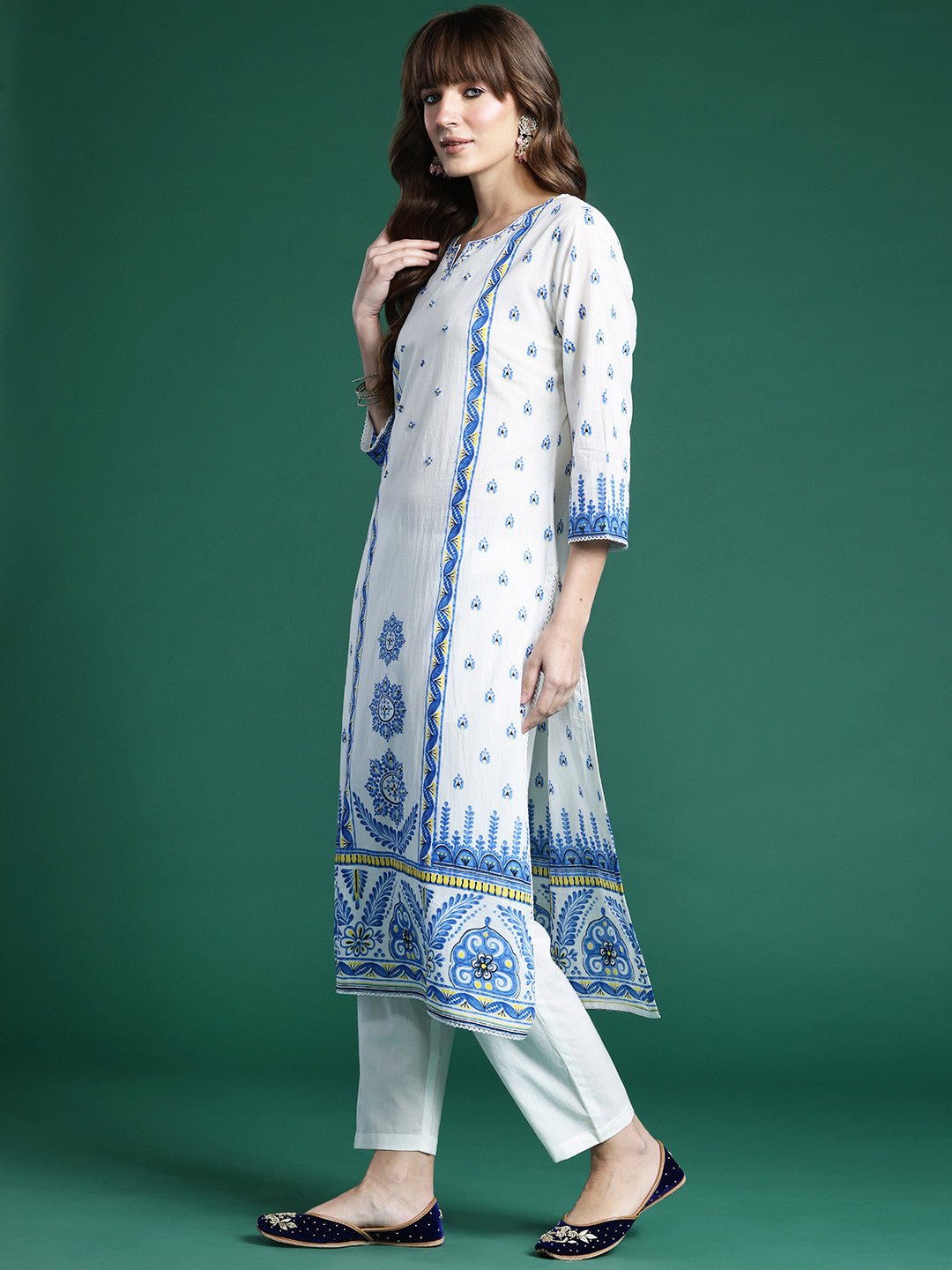 Ethnic Motifs Printed Panelled Pure Cotton Kurta with Trousers & Dupatta