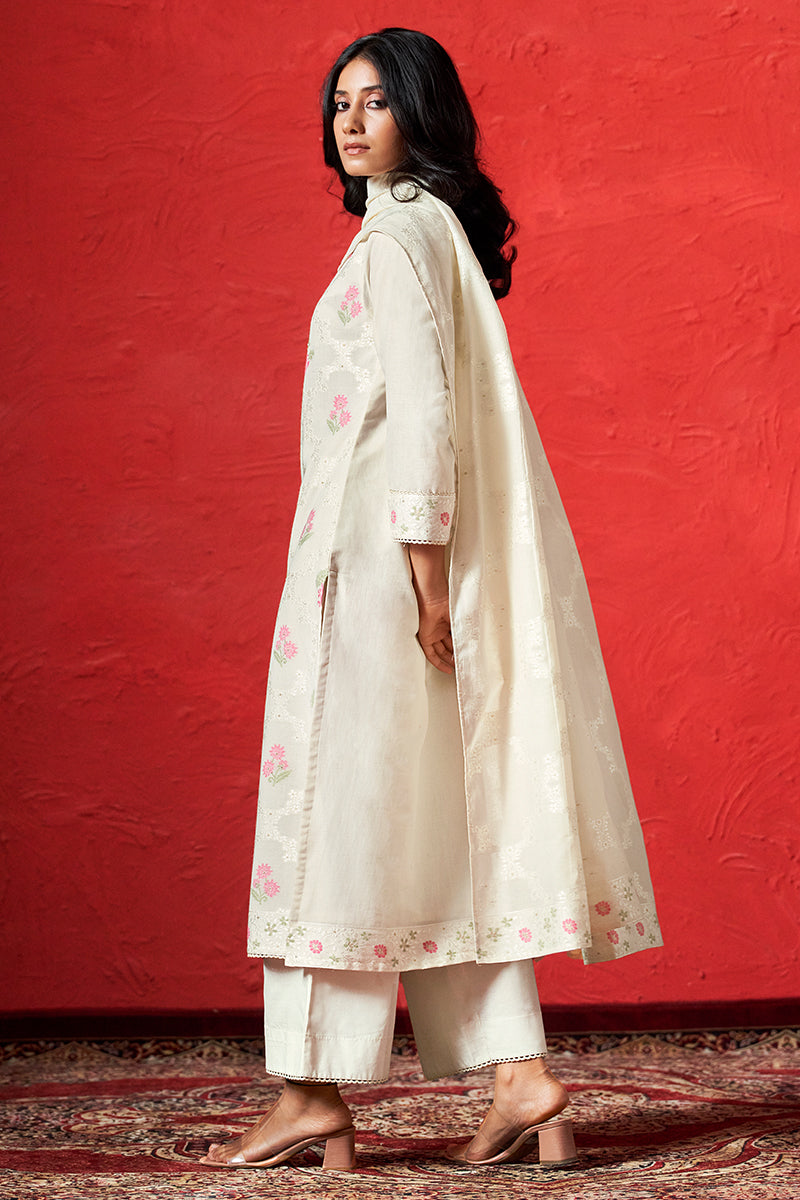 Women's Ivory Woven Cotton Salwar Suit