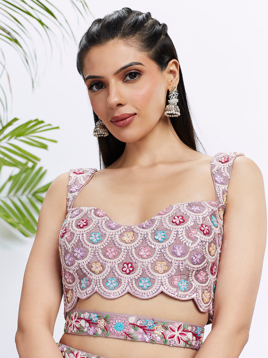 Women Mauve Pure Chiffon Sequins and thread embroidery Lehenga choli & Dupatta