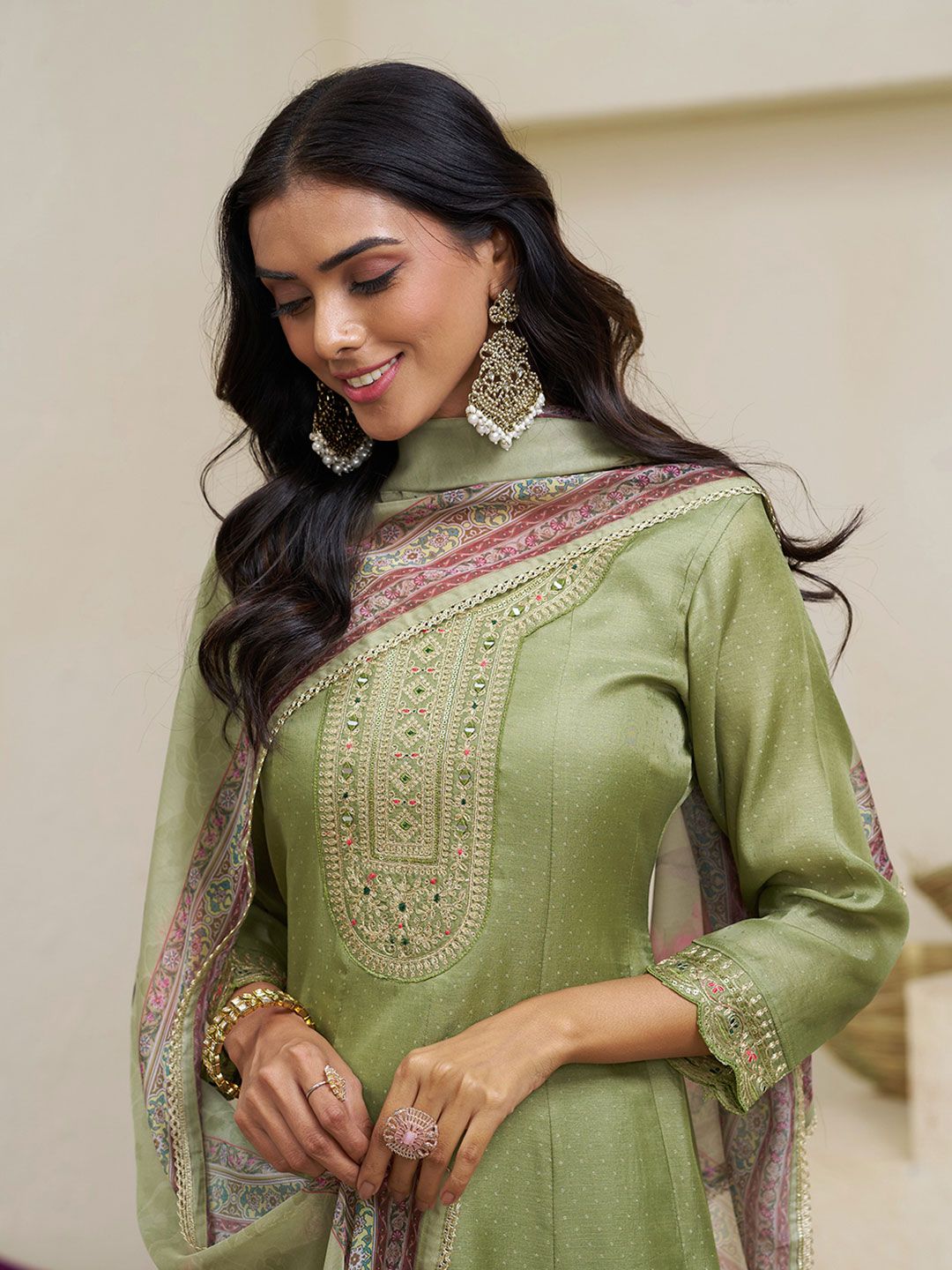 Dhiyona CH Women Ethnic Motifs Embroidered Mirror Work Kurta with Trousers & Dupatta