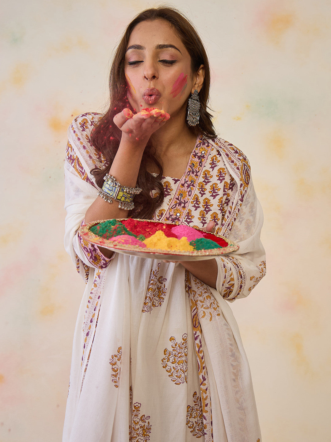Women Ethnic Motifs Printed Empire Mirror Work Pure Cotton Kurta with Trousers & With Dupatta