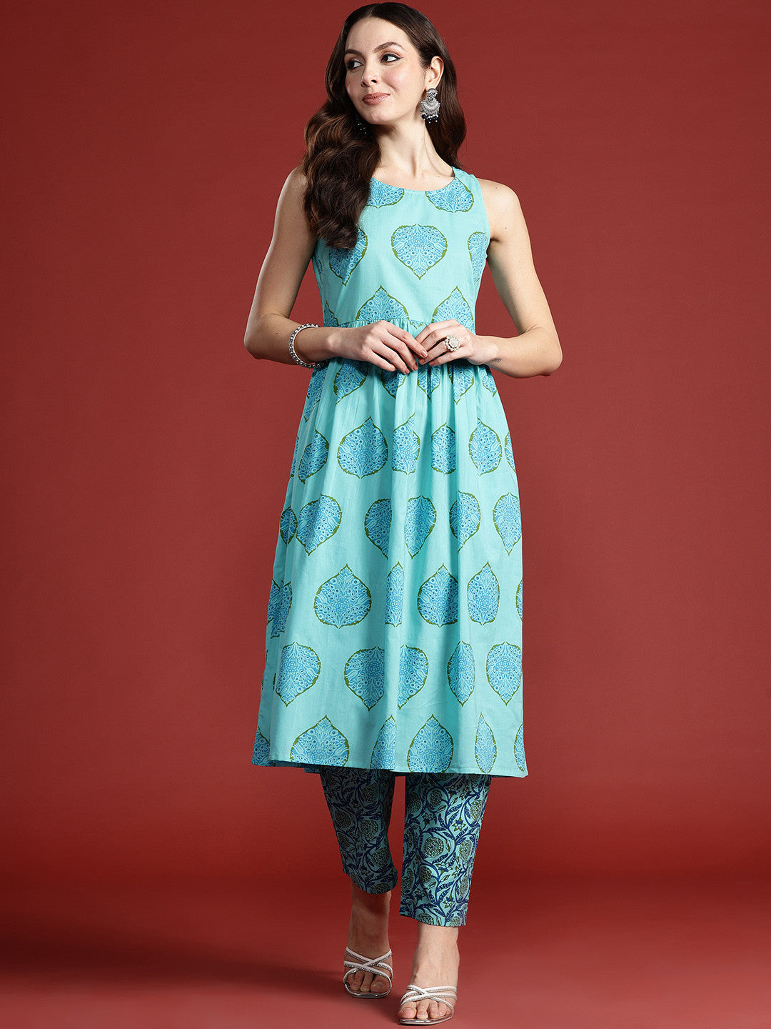 Floral Printed Pure Cotton Kurta with Trousers