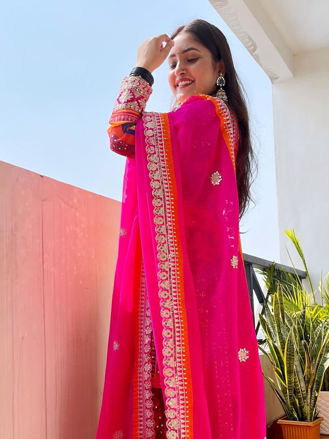 Dhiyona KL Ethnic Motifs Embroidered Beads and Stones Straight Kurta & Palazzos With Dupatta