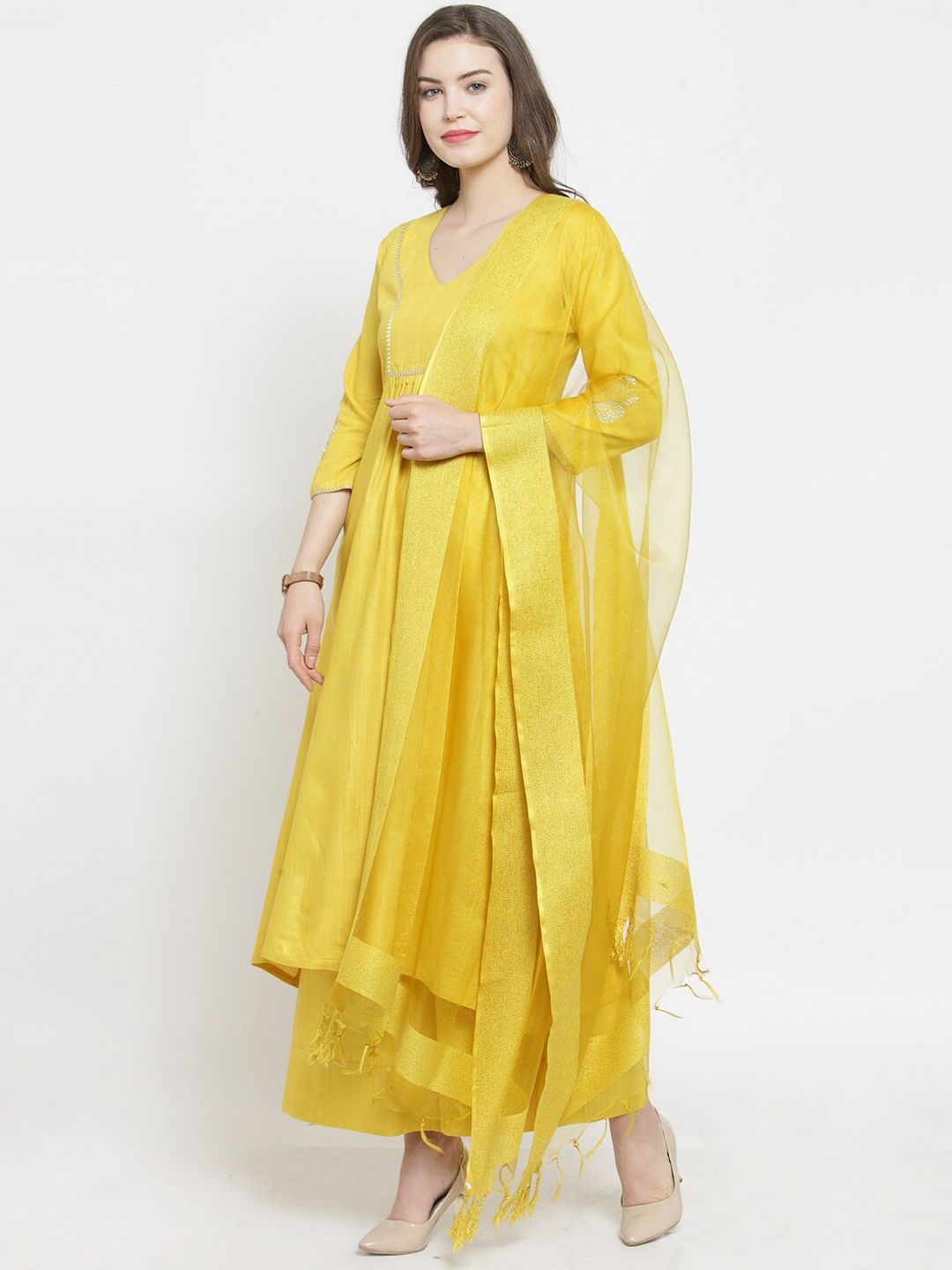 Dhiyona KL Geometric Yoke Design Kurta & Palazzos with Dupatta