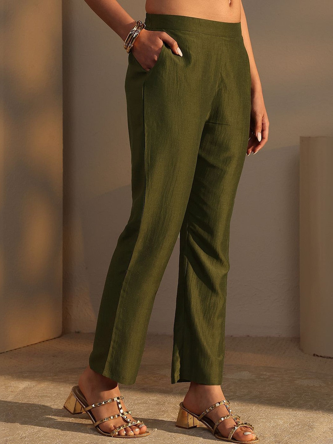 Green Mirror Work Yoke Design Straight Kurta Set