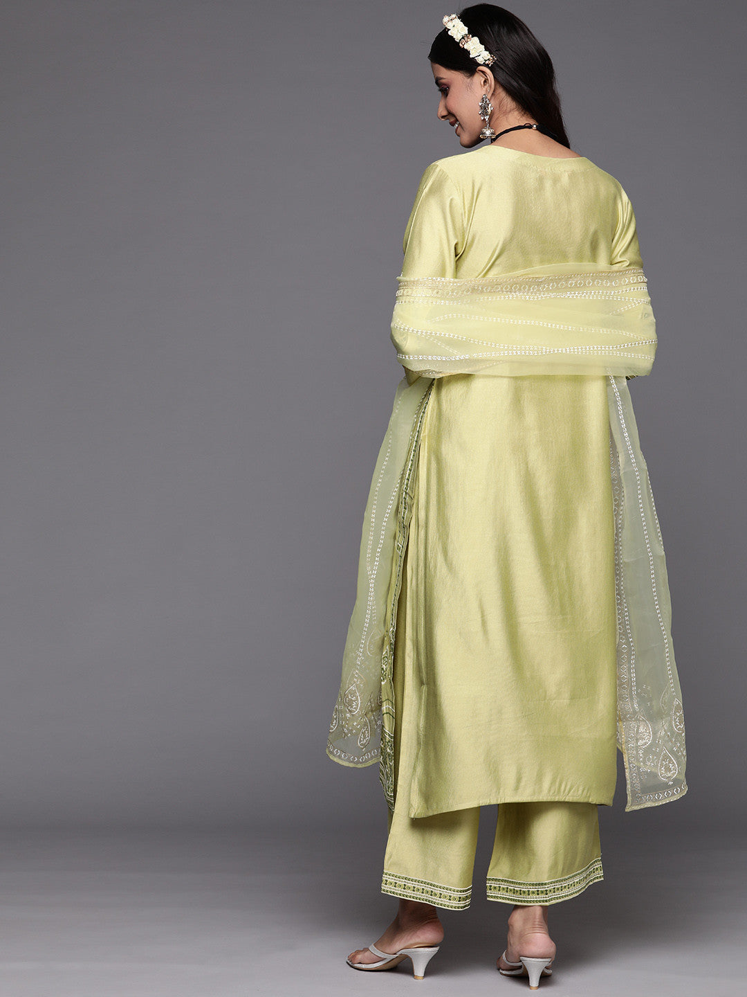 Women Green Floral Printed Liva Kurta with Palazzos & With Dupatta