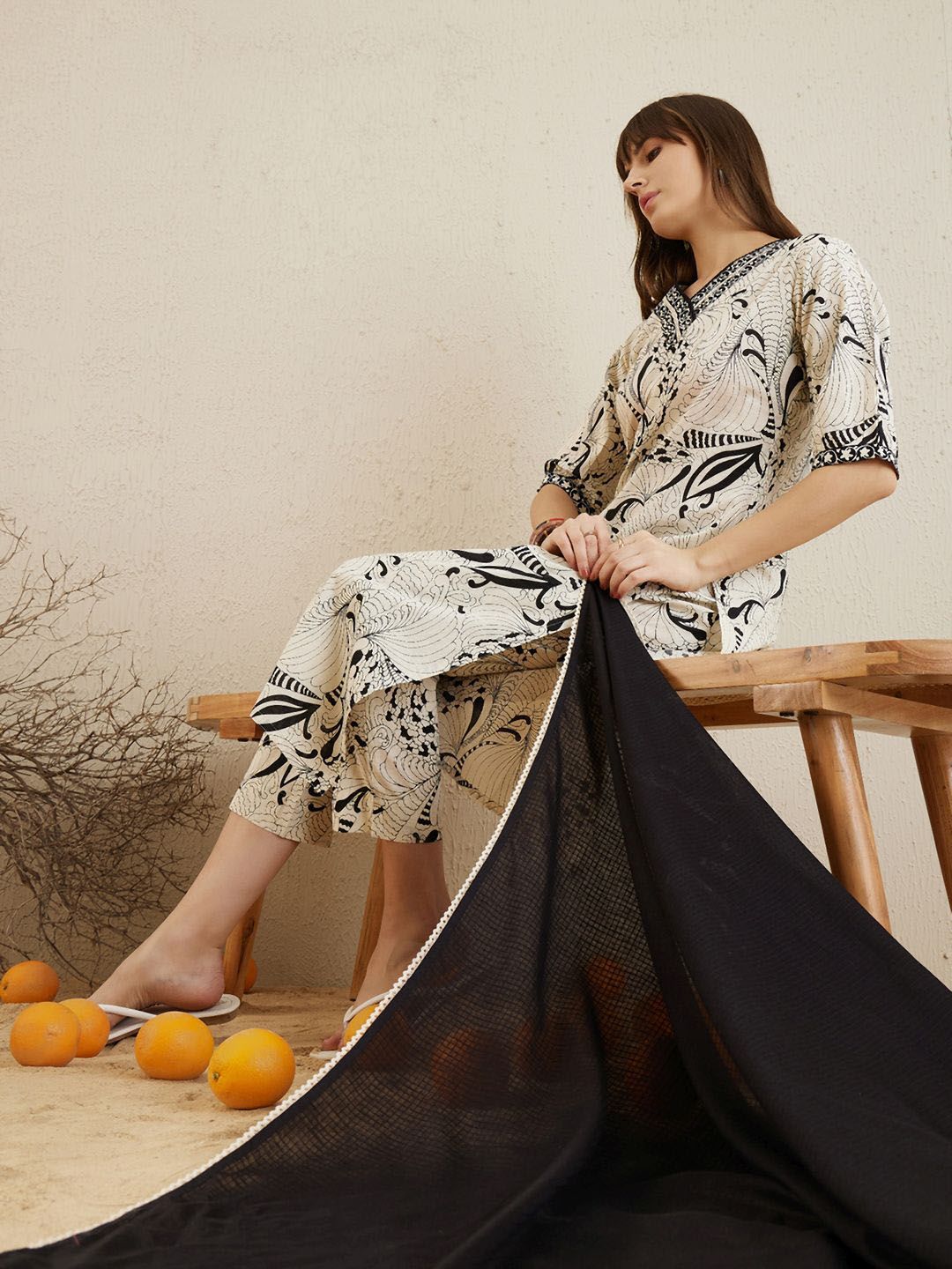 Dhiyona IE Printed Regular Mirror Work Pure Cotton Kurta with Trousers & Dupatta