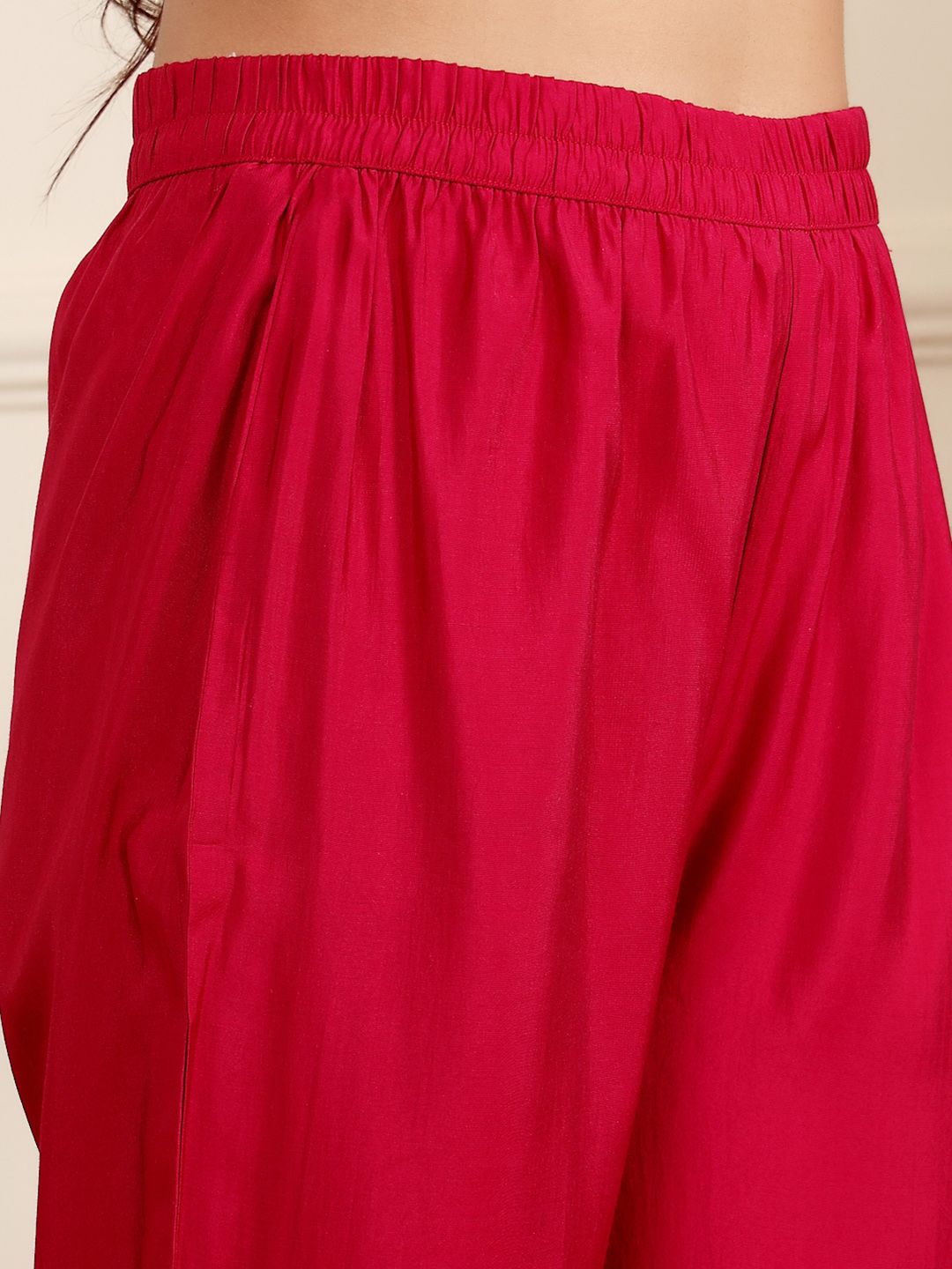 Fuchsia Ethnic Motifs Printed Gotta Patti Chanderi Silk Kurta With Trousers And Dupatta