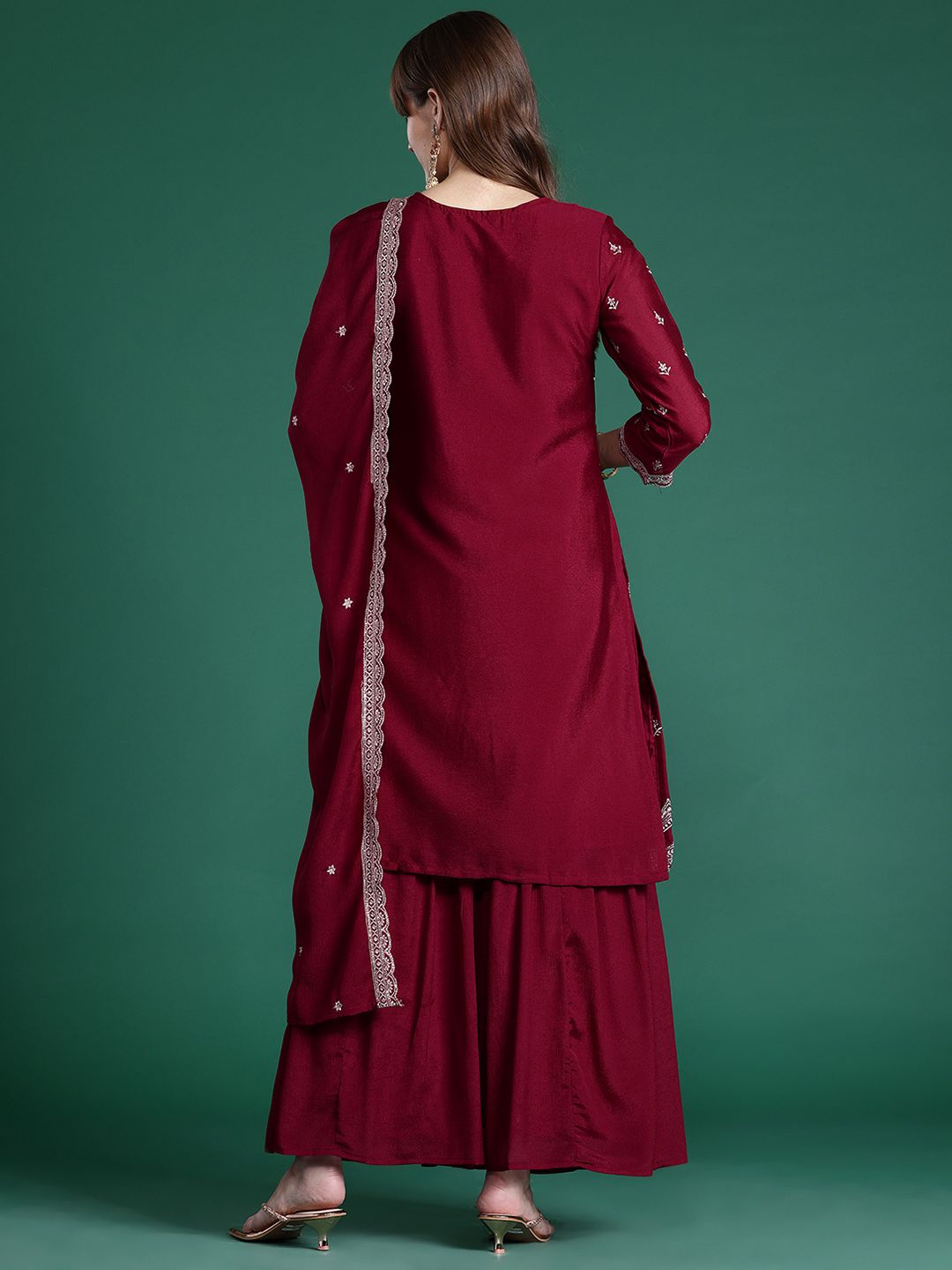 Dhiyona IE Ethnic Motifs Embroidered Kurta with Sharara & Dupatta