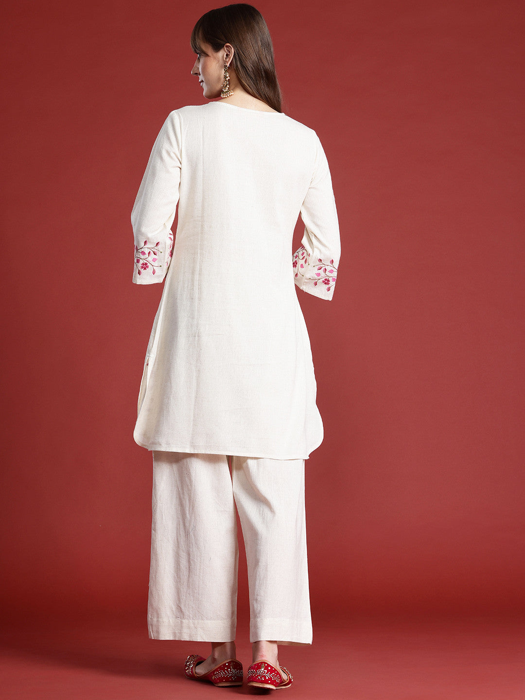Floral Embroidered Thread Work Pure Cotton Kurta with Palazzos