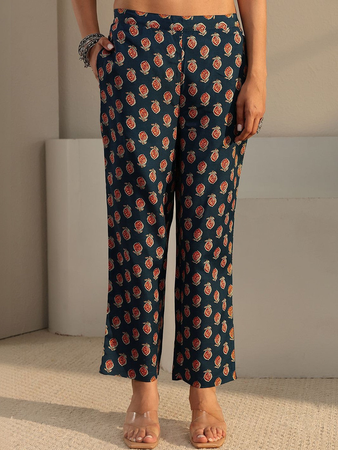 Libas Blue Floral Printed Straight Suit Set with Dupatta