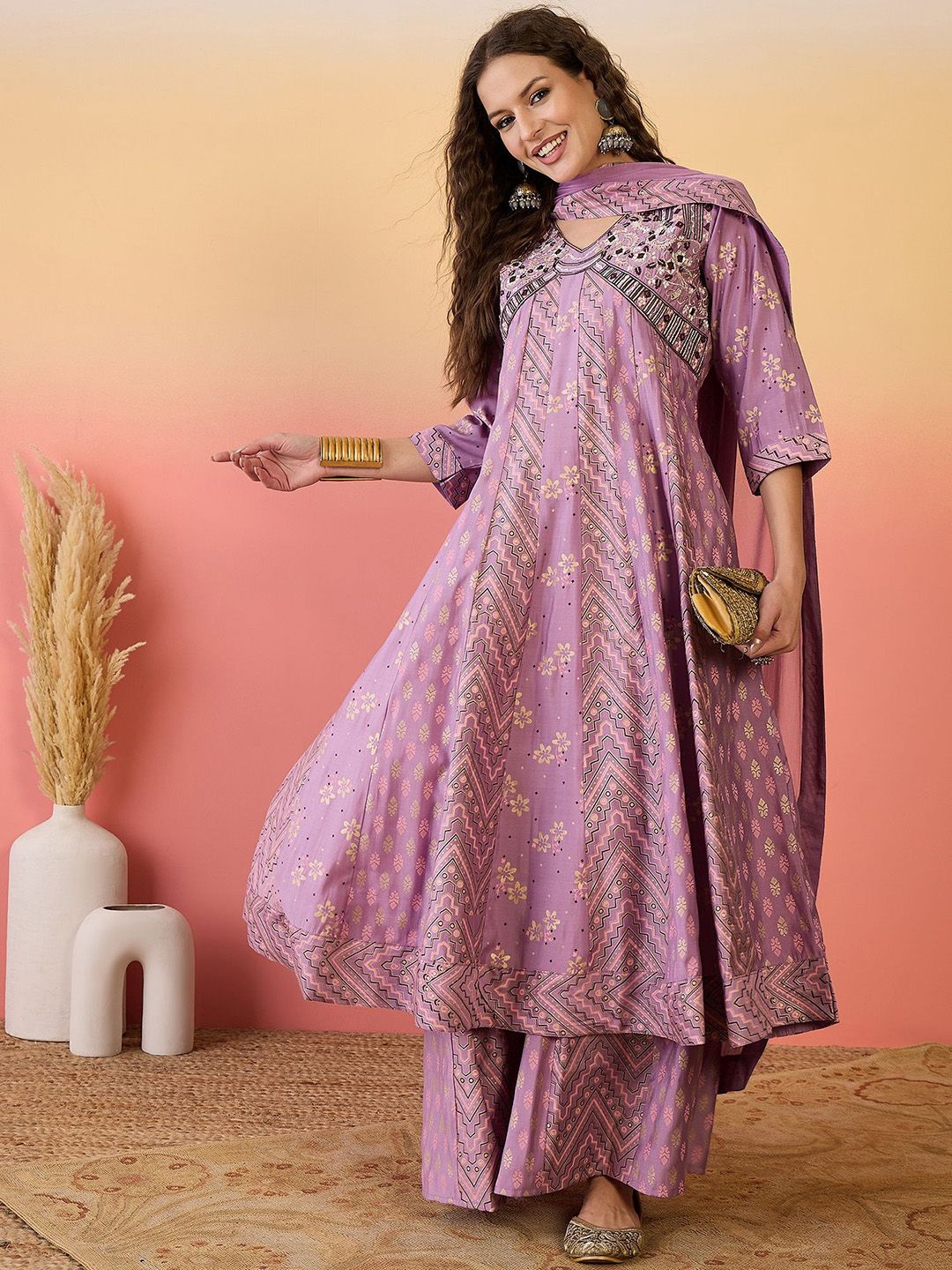 Dhiyona SN Alia Cut Embroidered Kurta & Palazzo With Dupatta