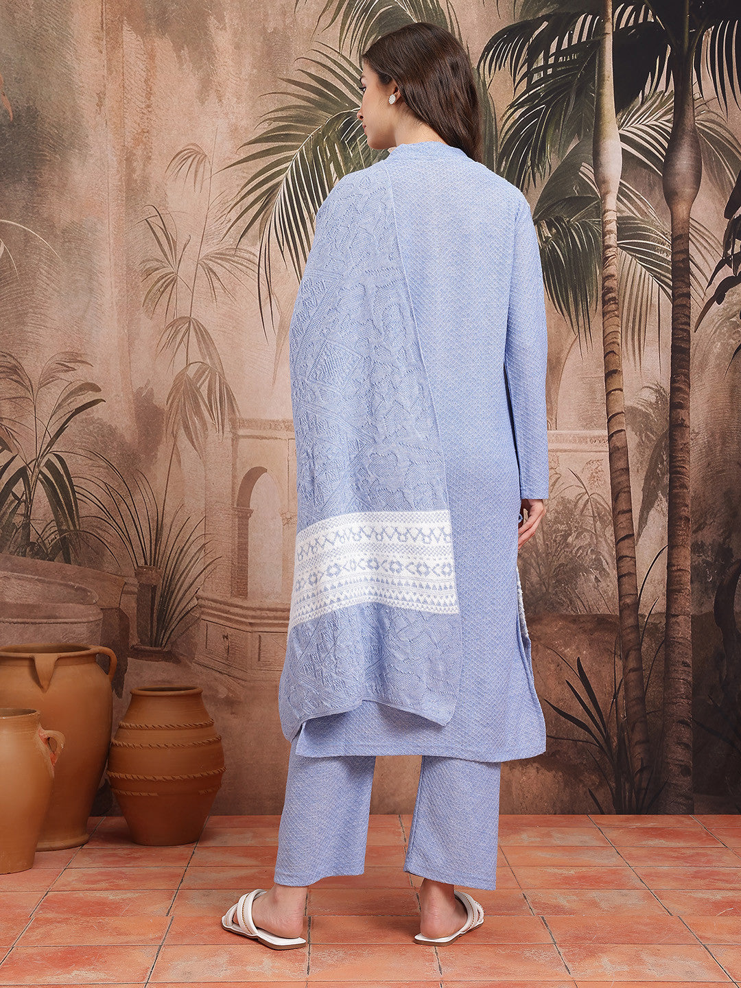 Ethnic Motifs Woolen Straight Winter Kurta With Trousers & Dupatta