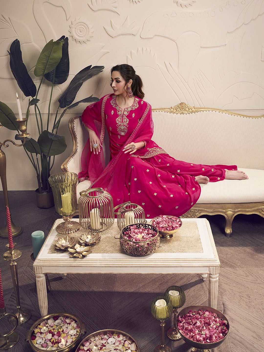 Dhiyona IN Women Floral Zari and Sequinned Embroidered Kurta Set with Dupatta