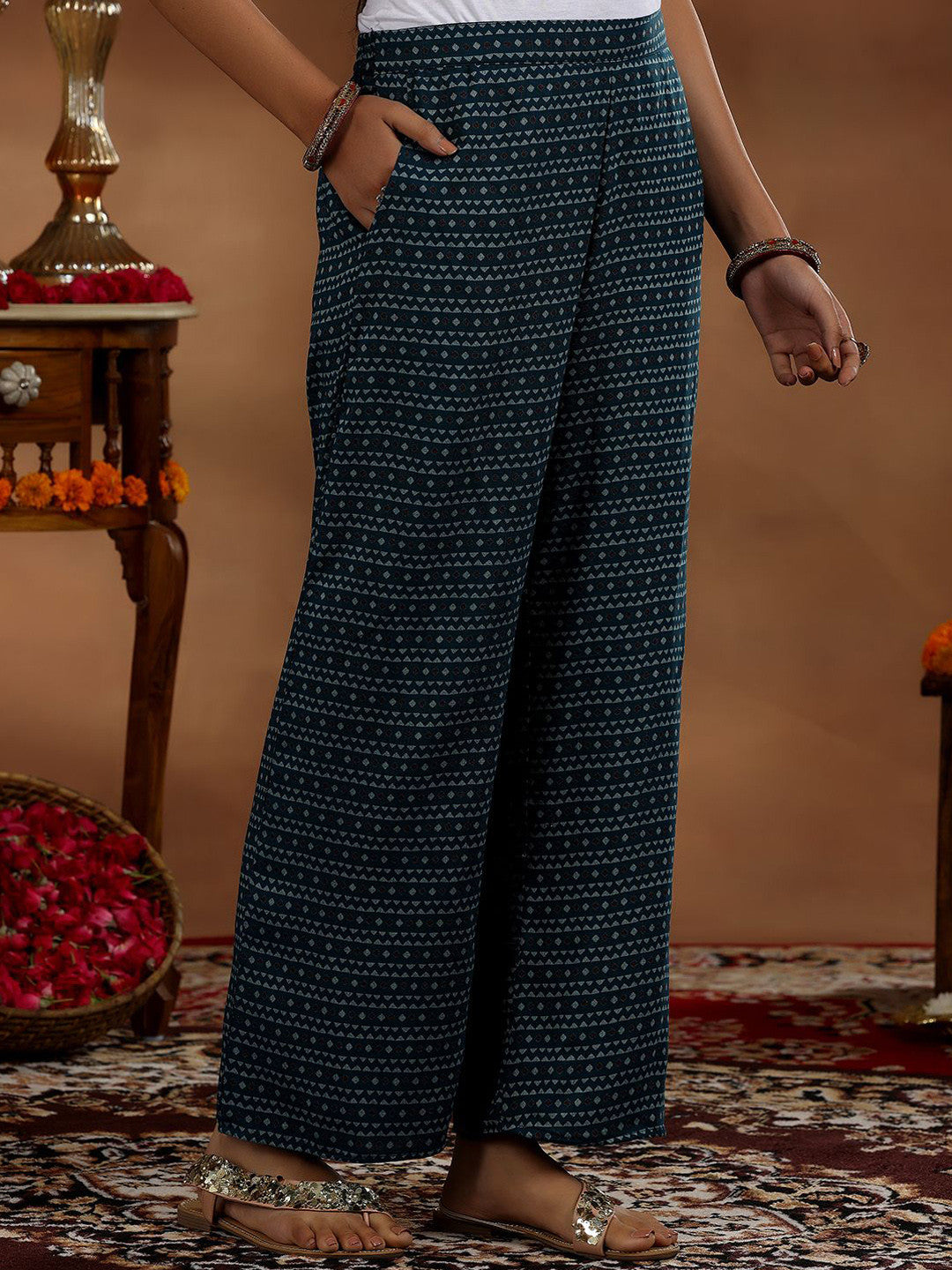Ethnic Motifs Printed Empire Gotta Patti Kurta with Trousers & Dupatta