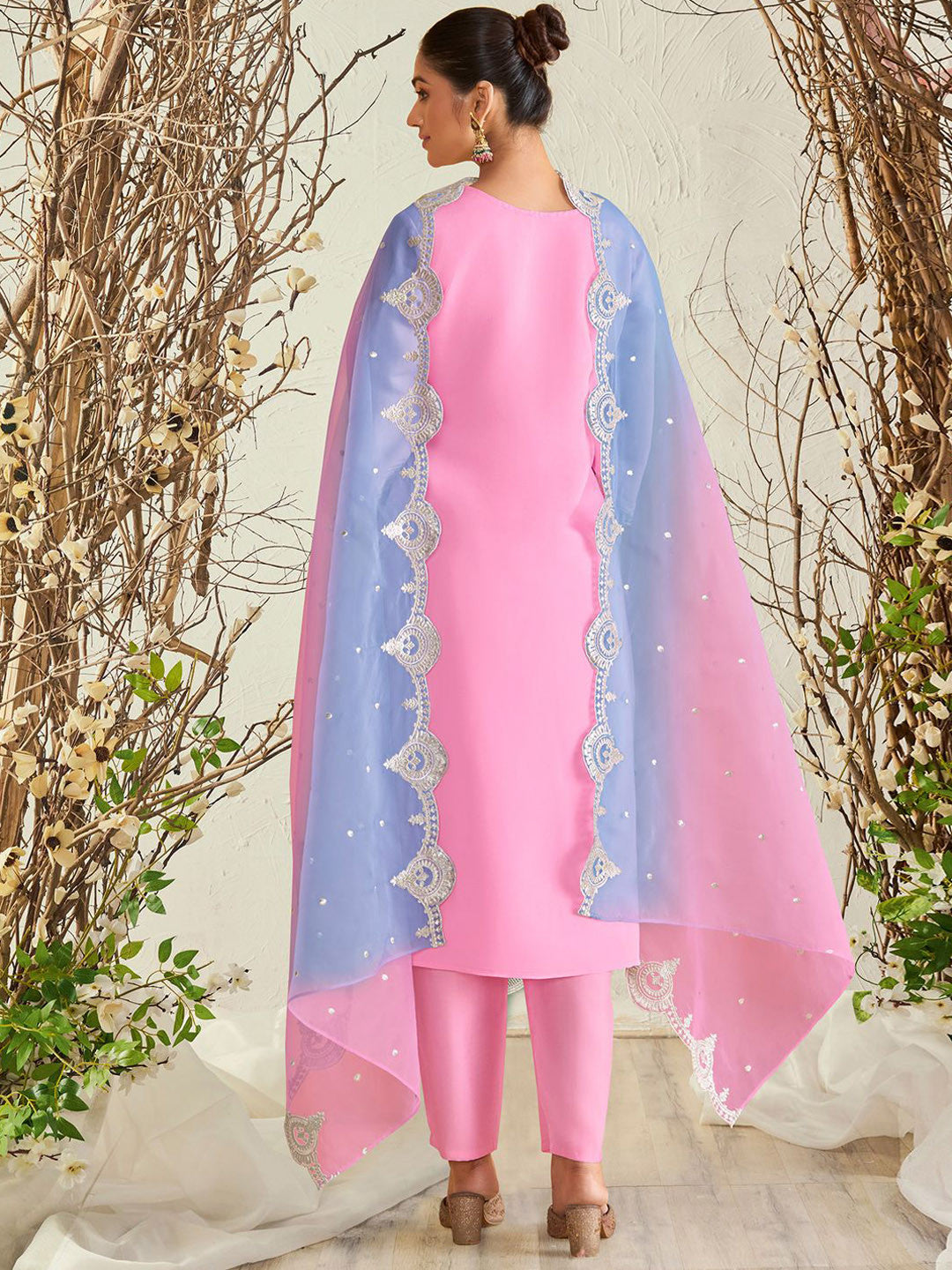 Women Ethnic Motifs Embroidered Regular Kurta with Trousers & With Dupatta