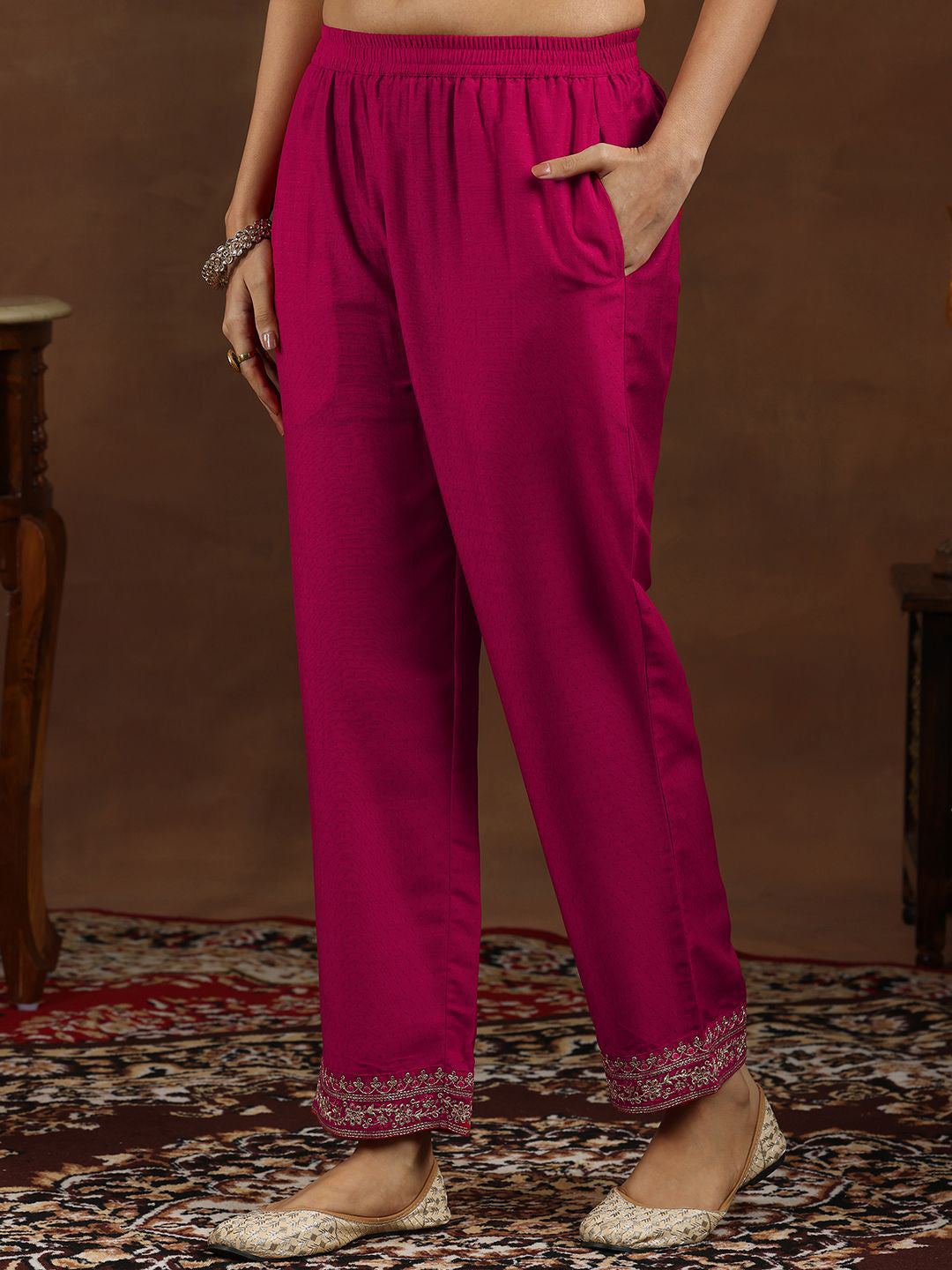 Floral Embroidered Kurta With Trousers & Dupatta