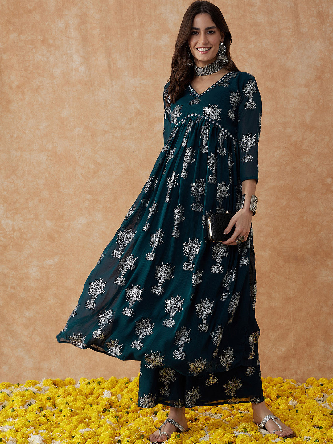Floral Printed A-Line Kurta & Palazzo