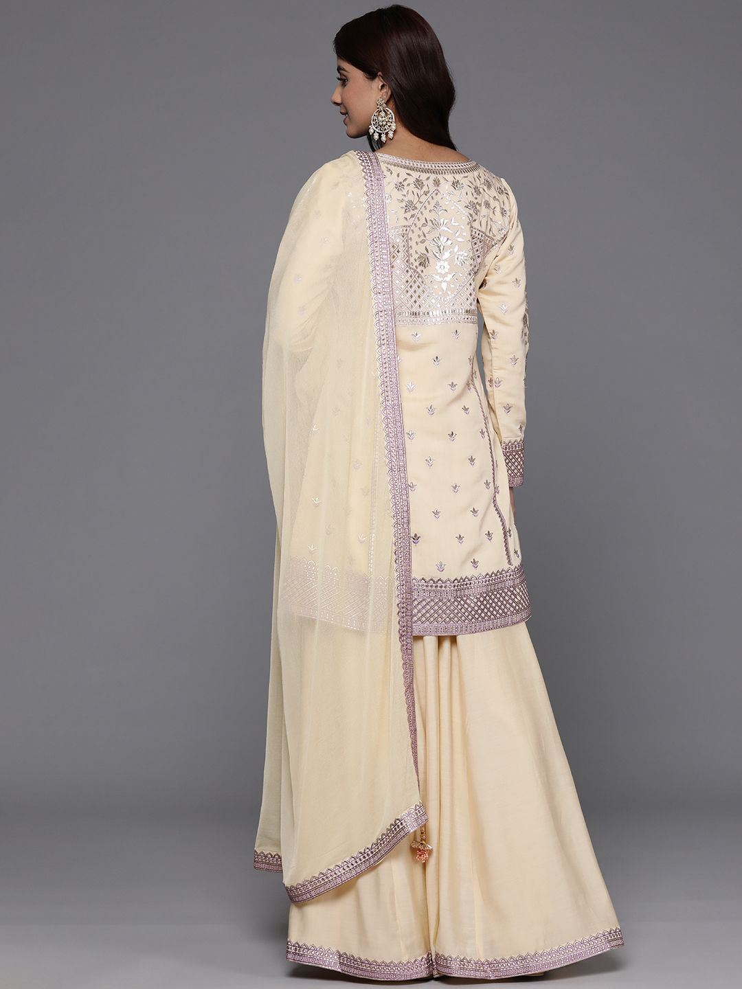 Dhiyona LL Floral Embroidered Zari Kurti with Palazzos & Dupatta