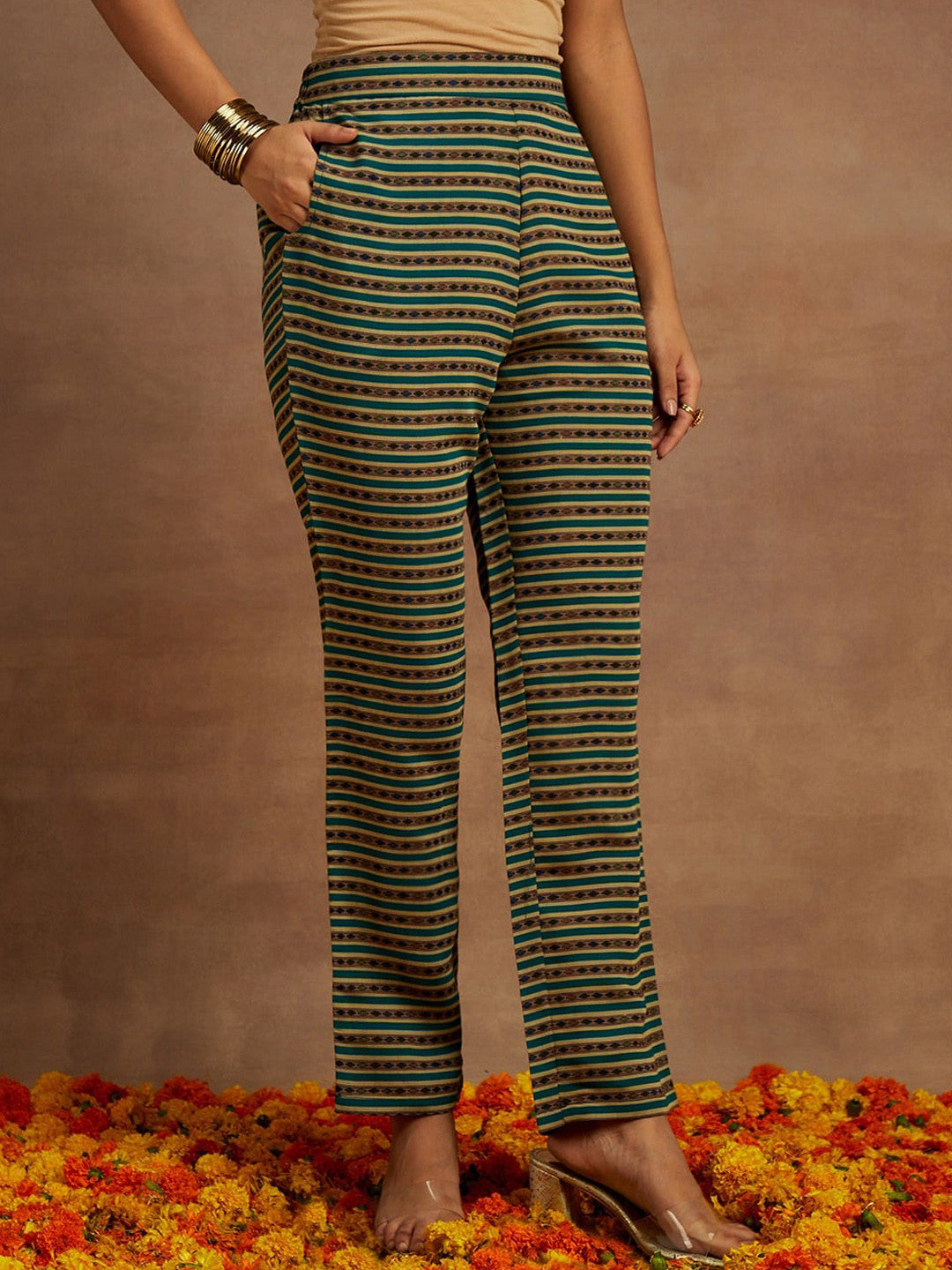 Floral Printed Regular Sequinned Kurta & Trousers With Dupatta