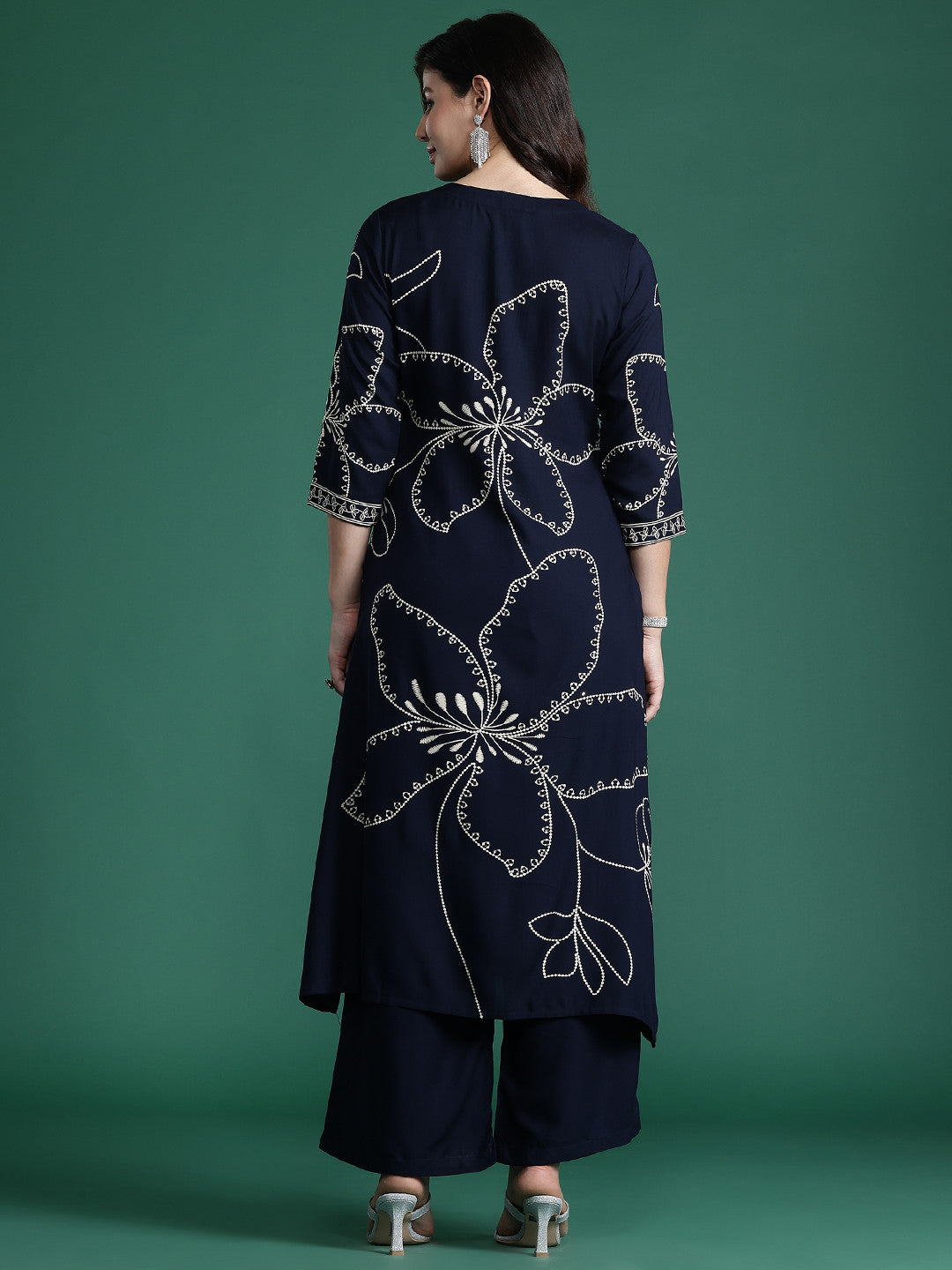 Floral Printed Mirror Work Kurta with Trousers