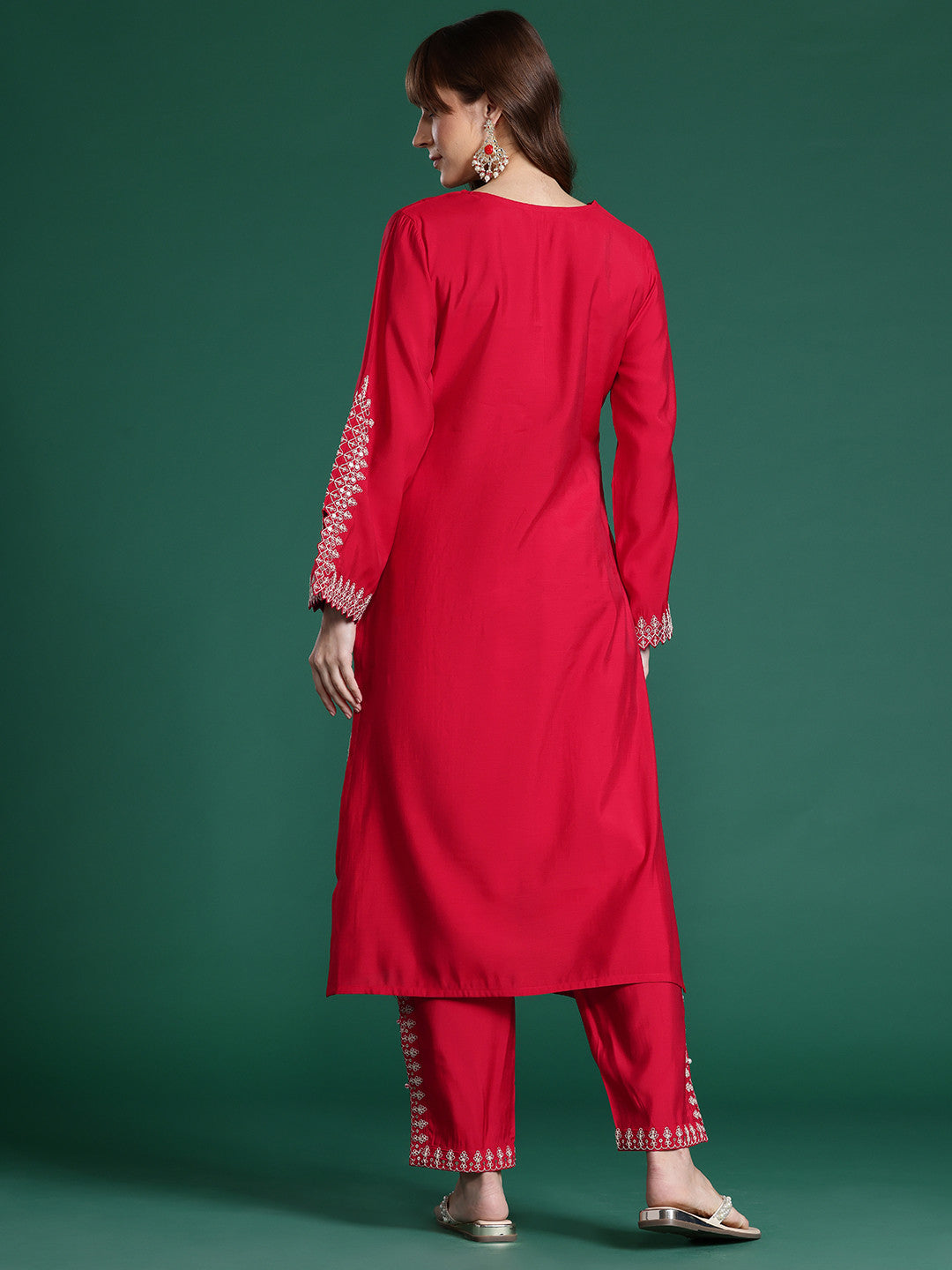 Ethnic Motifs Embroidered Sequinned Kurta with Trousers
