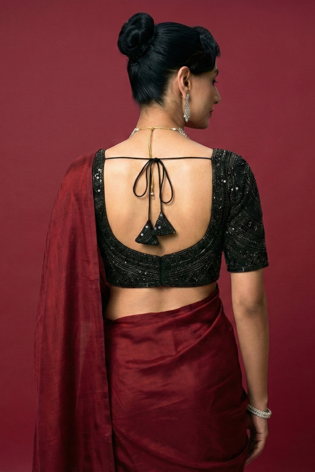 Dhiyona ST Black Hand Embroidered Cut Dana Sabya Blouse – Free-Size Adjustable 32–40 inches | Couture Designer Blouse