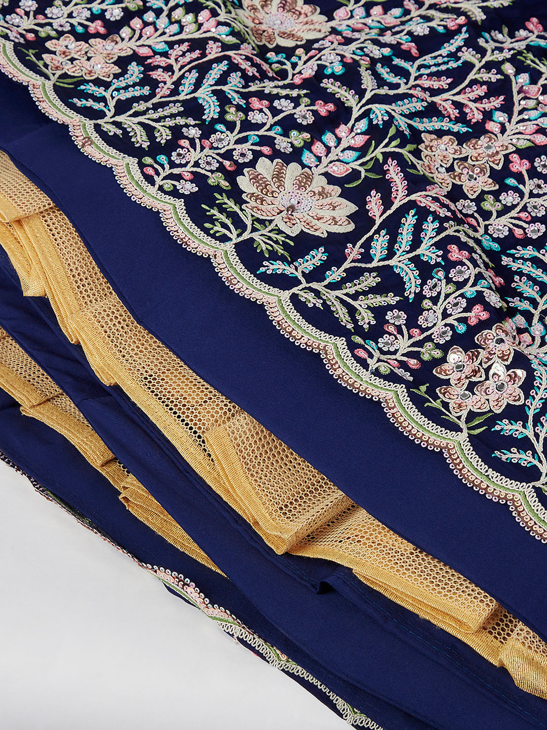 Women Navy Blue Georgette Sequins, Mirror and thread embroidery Lehenga choli & Dupatta