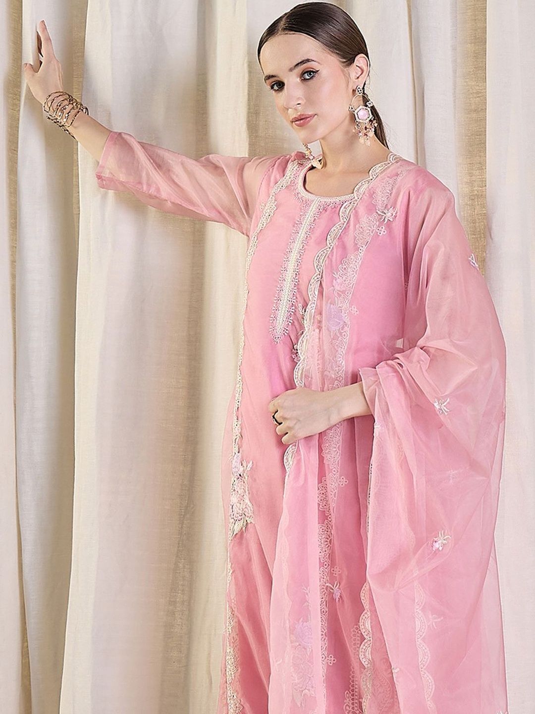 Women Ethnic Motifs Embroidered Kurta with Trousers & With Dupatta
