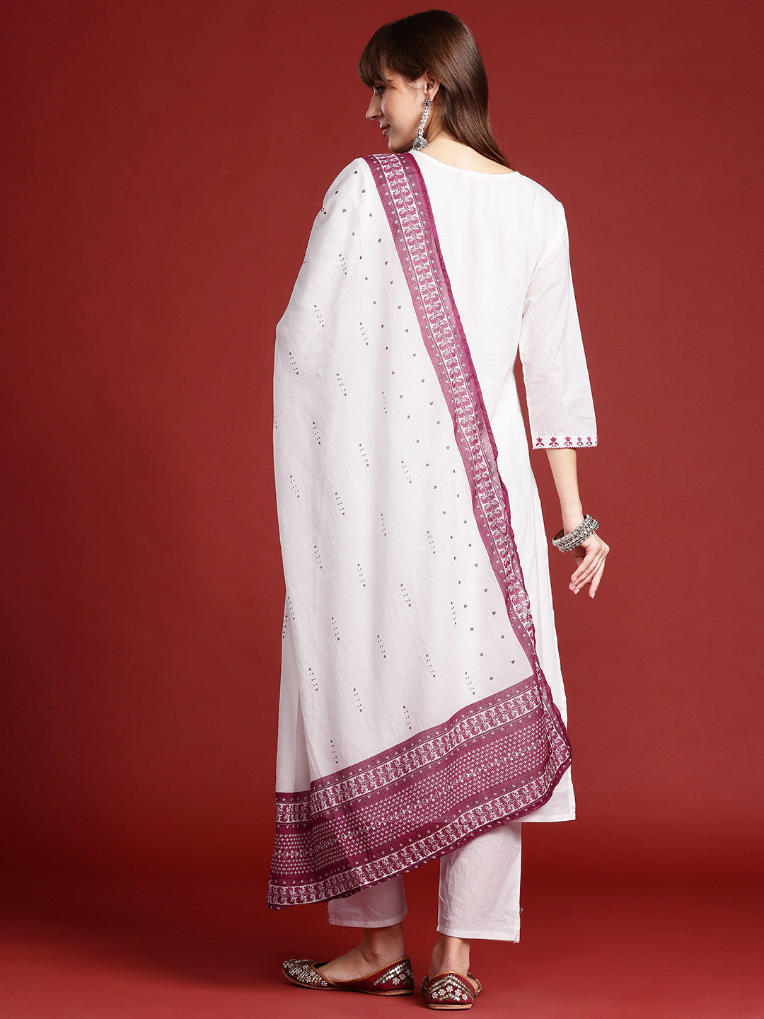 Ethnic Motifs Embroidered Thread Work Kurta with Trousers & Dupatta