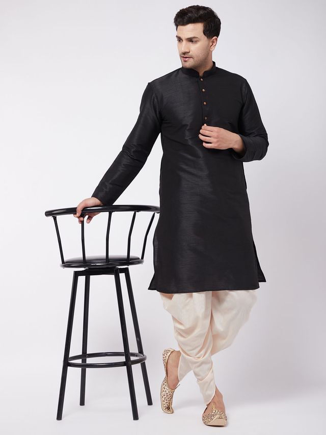 Men's Cream Cotton Cotton Satin Dhoti