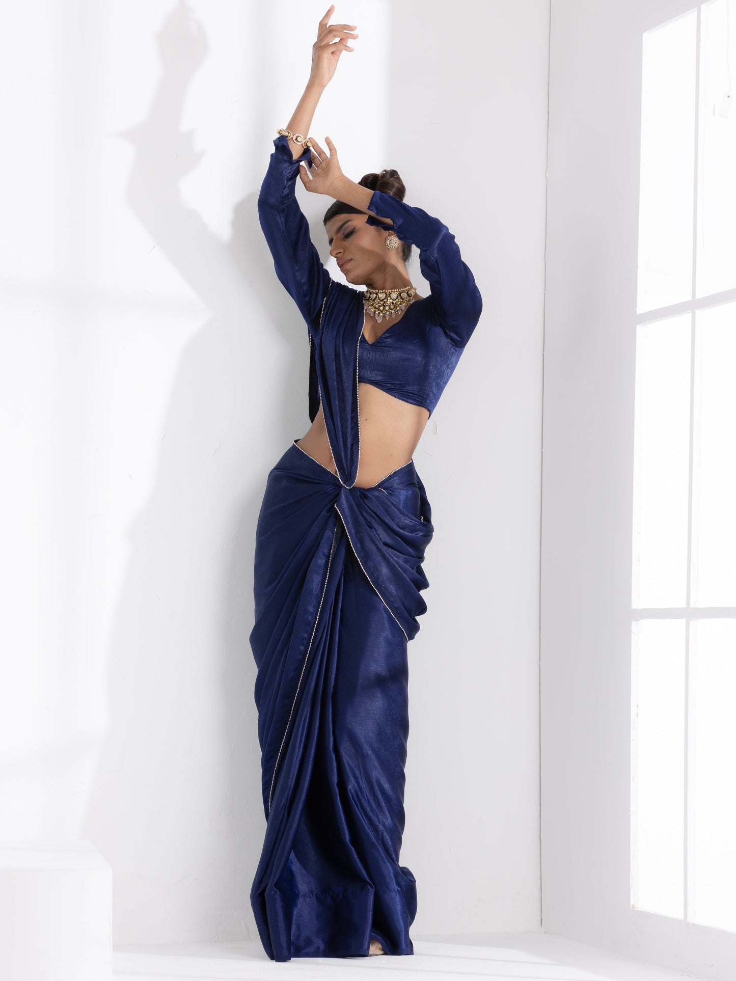 Dhiyona ST Posh Blue my Mind Saree with Diamond Lace and Self Blouse Fabric