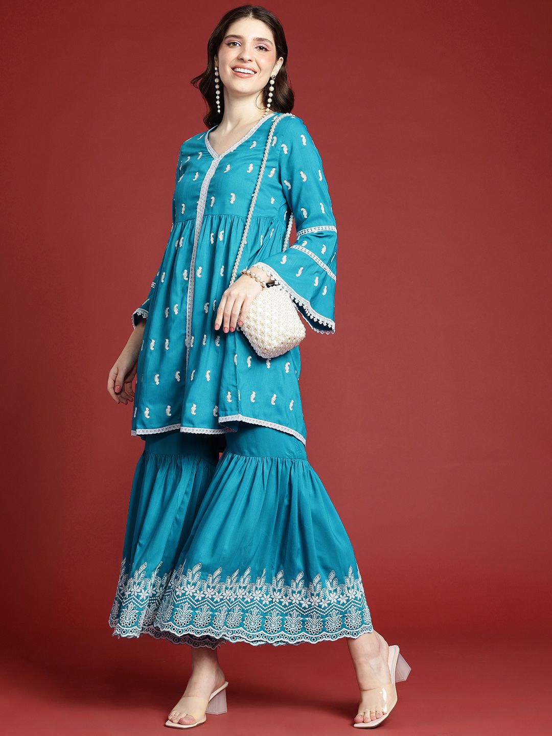 Dhiyona AN Ethnic Motifs Embroidered Kurta with Sharara