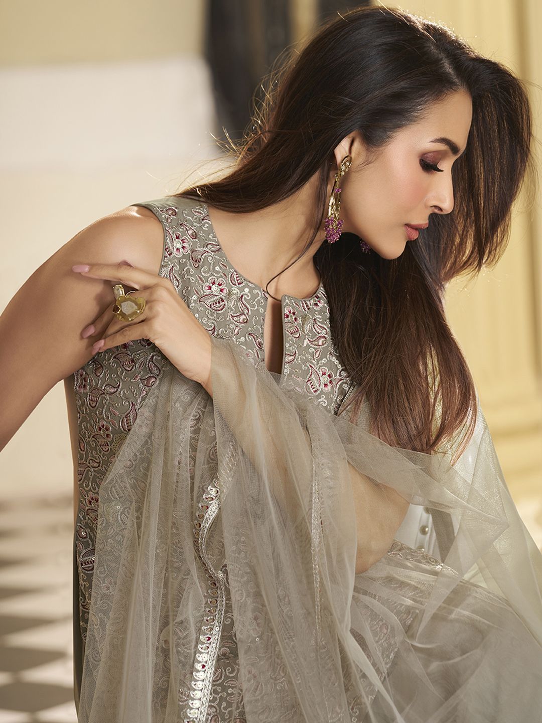 Dhiyona IN Women Paisley Thread and Zari Embroidered Kurta with Palazzo & Dupatta