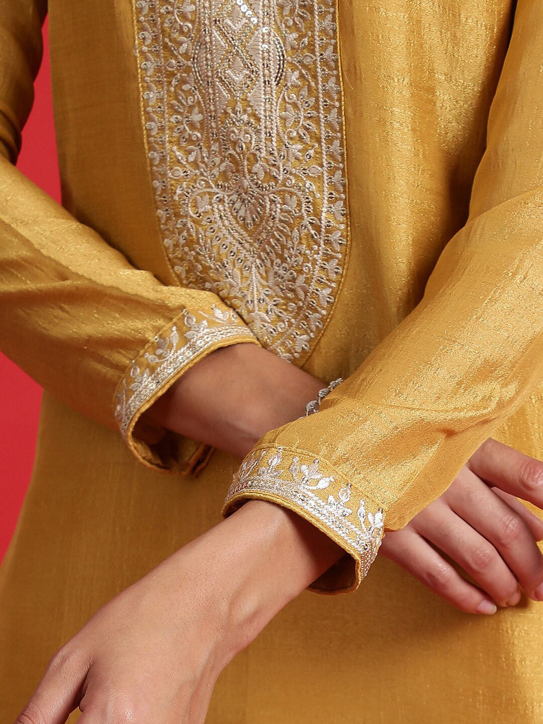 Floral Embroidered Sequinned Kurta With Trousers & Dupatta